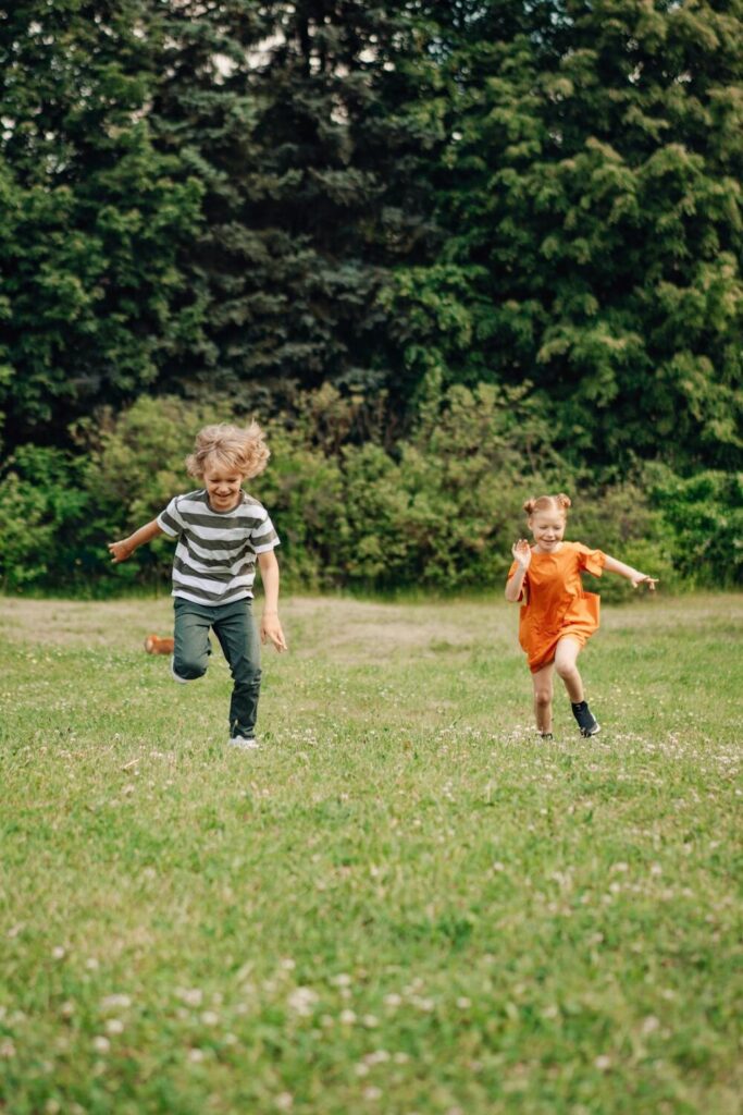 Kids running for at-home P.E. exercises