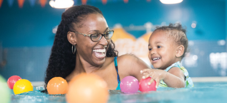 Mom and baby swimming